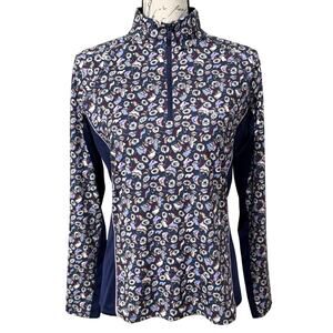 RLX Ralph Lauren AIRFLOW 1/4 Zip Golf Pullover Women’s M Navy Floral Long Sleeve
